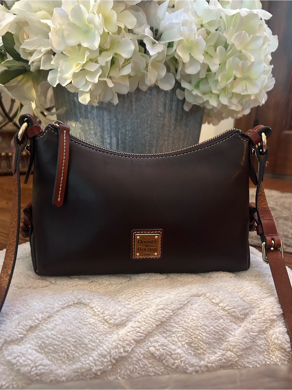 Dooney & Bourke Florentine Leather Penrose Hobo Espresso Brown